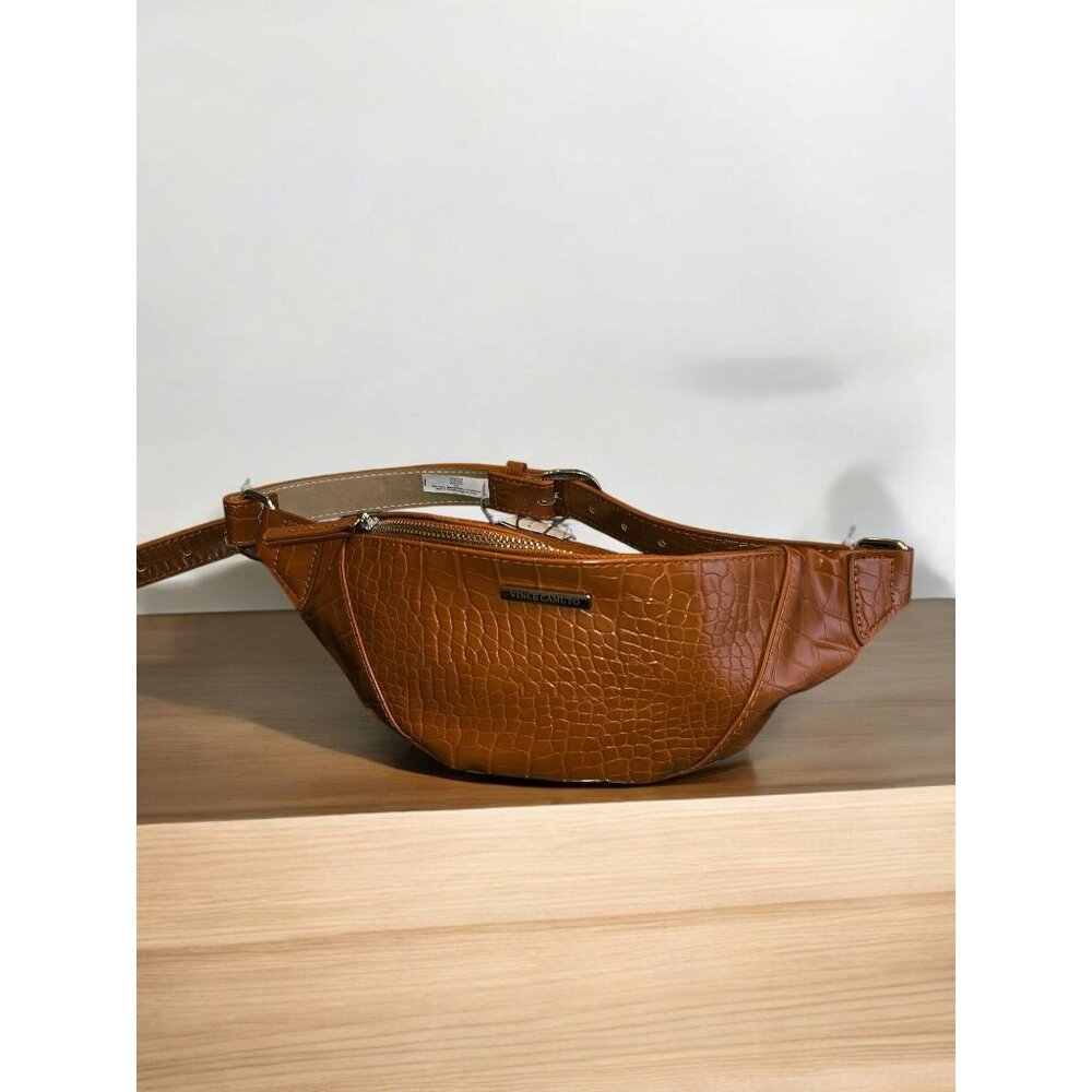 Vince Camuto Brown Silver Croc Embossed Belt Bag/Fanny Pack Large New with tags